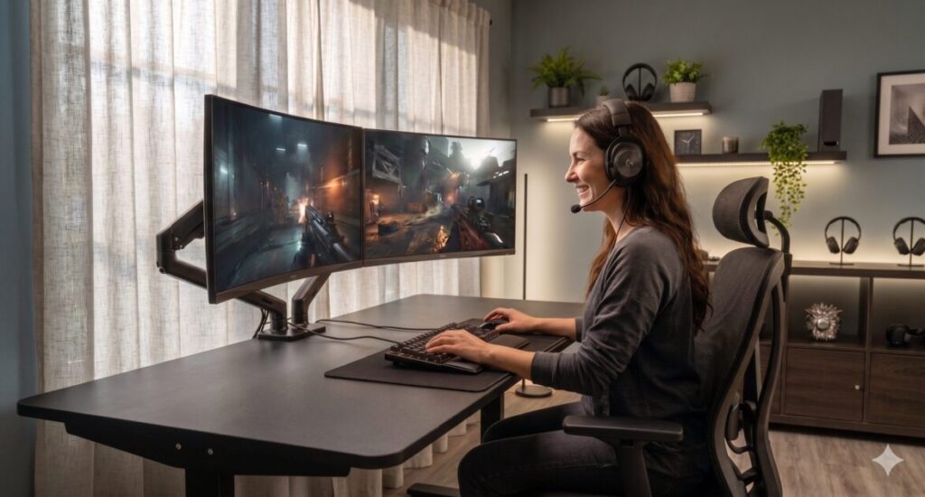 黒が光を吸収して視覚ノイズを排除し 、視界を画面のみに限定して圧倒的な集中力を維持する仕組み 。