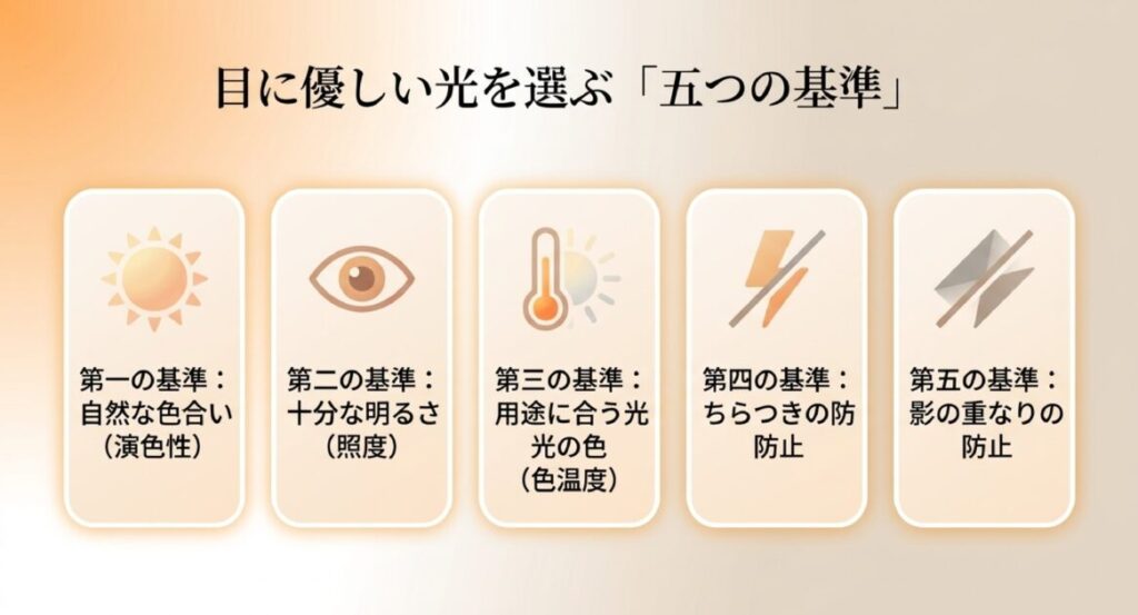 デスクライトで照らされた開いた本とマグカップ。手元の光が原因で起こる視覚的疲労についての解説。