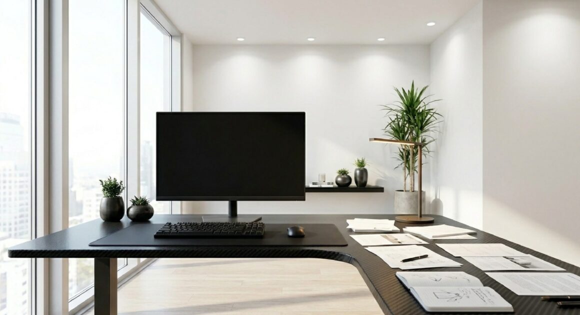 ナチュラルテイストの明るい部屋でL字デスク。観葉植物や収納が整理された理想のワークスペース