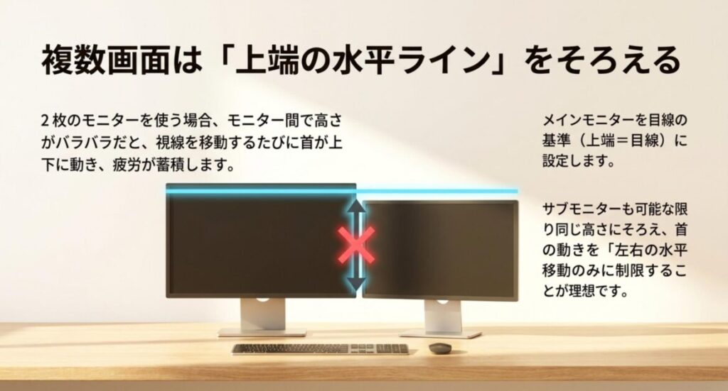 複数画面は上端の水平ラインをそろえる